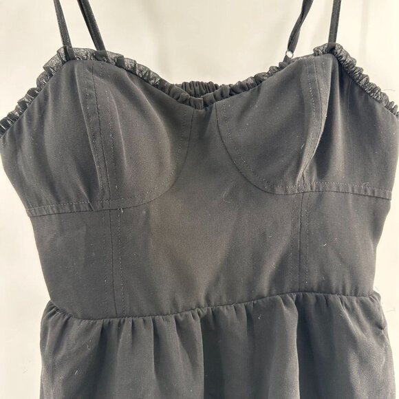 American Outfitter Black Tiered Ruffle 4 Mini Dress Adjustable Spaghetti Straps - Picture 7 of 10